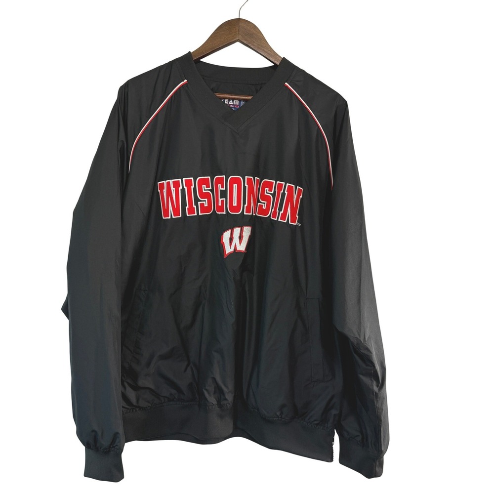 Vintage Team Edition Wisconsin Badgers Men XL Windbreaker Pullover Jacket Black